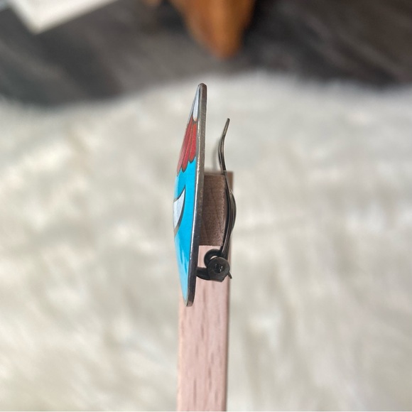 80s Vintage Cloisonné Earrings Floral Lily Blue Statement Classic Chic Art Deco - Picture 4 of 10